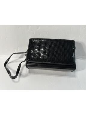 Vintage 80s Whiting and Davis Black Mesh Purse Shoulder Bag Clutch 21 inch Strap